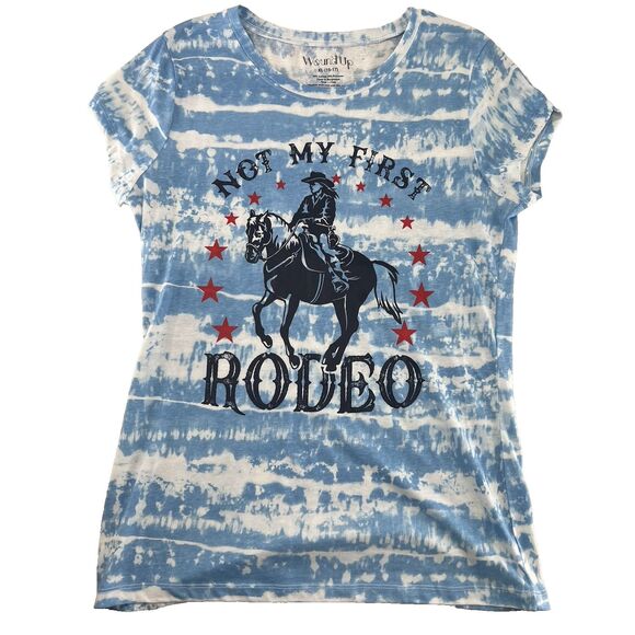 Wound Up Tops - Wound Up "Not My First Rodeo" Blue White Tie-Dye Short Sleeve T-Shirt Size XL
